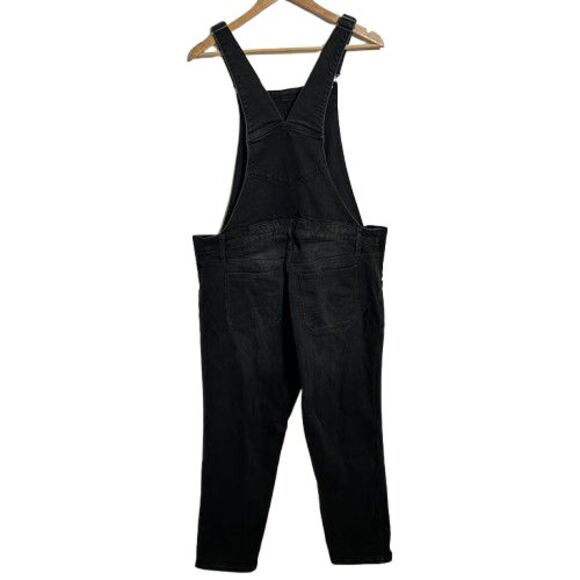 Old Navy Maternity Overalls 12 Tall Black Denim Side Panel Straight Leg Stretch - Picture 3 of 7